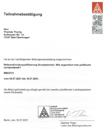 Teilnahmebestätigung